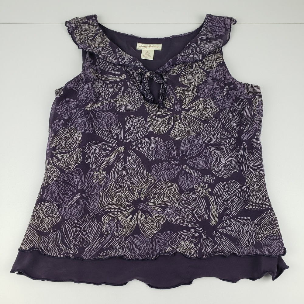 Tommy Bahama Blouse Women's Size 6‎ Purple Floral Sleeveless Sheer Lined Top